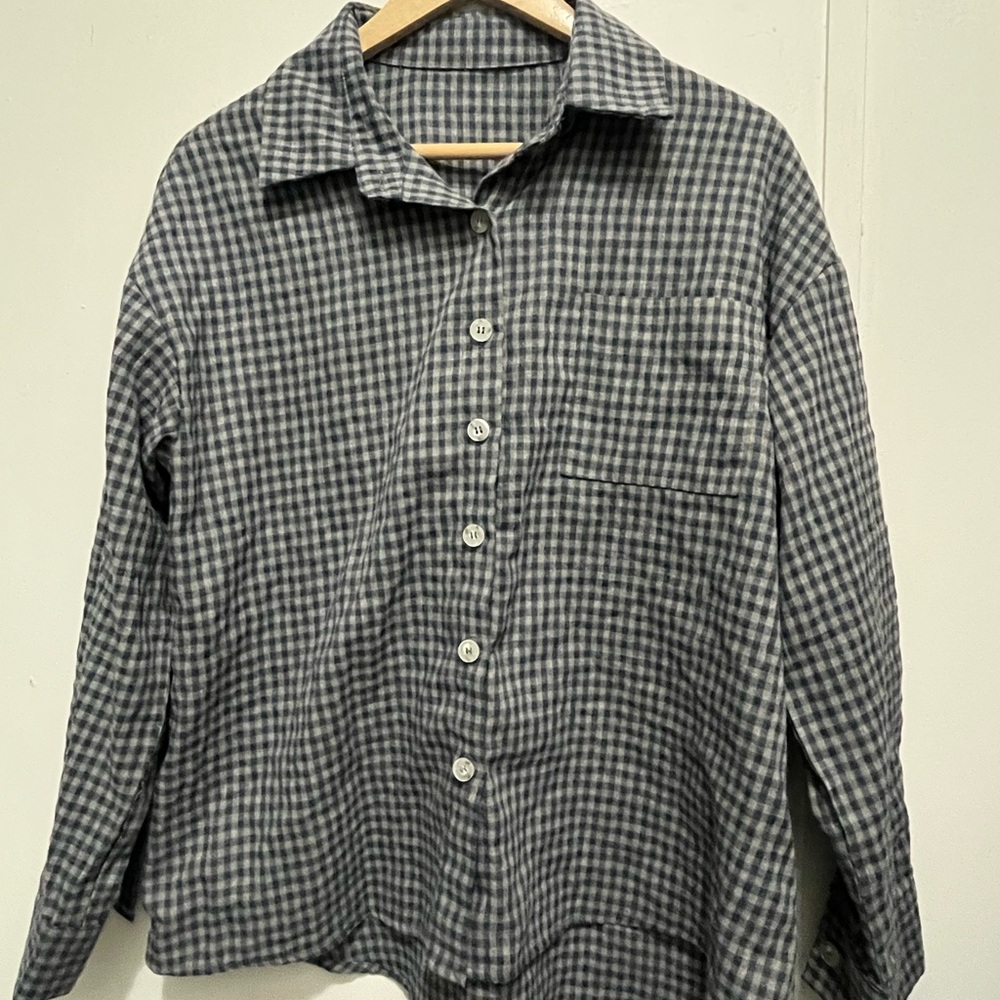 Women's Navy and  White Checkered Flannel